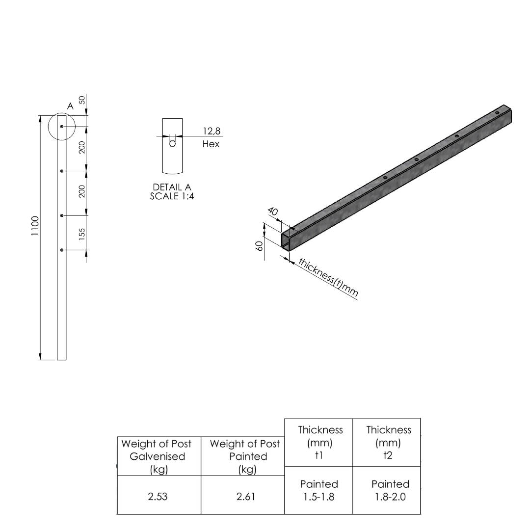 Eckpfosten für Doppelstabmattenzaun - 60x60x2 mm